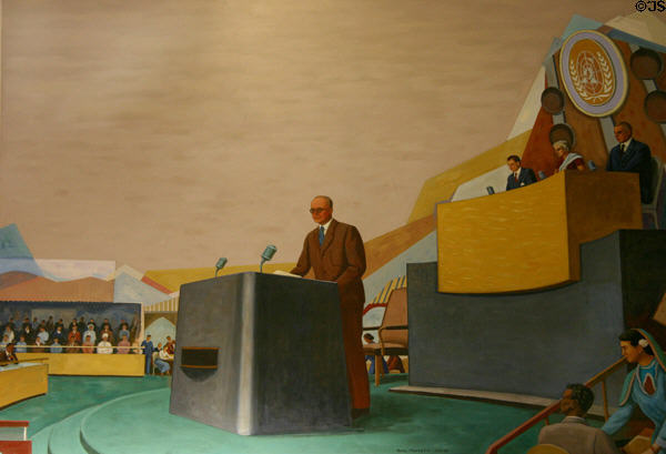 Mural of Eisenhower addressing United Nations at Eisenhower Museum. Abilene, KS.