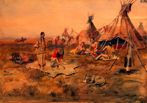 Indian Life painting (1900) by Charles M. Russell at Wichita Art Museum. Wichita, KS.