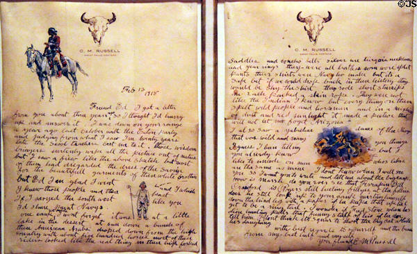 Illustrated letter to Ed Borein (1918) by Charles M. Russell at Wichita Art Museum. Wichita, KS.