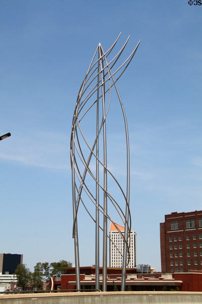 Feather spiral sculptures (1995-2000) by Vicki Scuri & Mark Spitzer on Douglas Street Bridge. Wichita, KS.