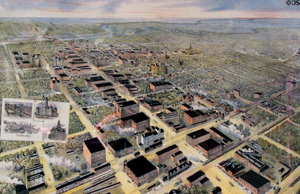 Reproduction of aerial view map of Wichita (c1900) at Great Plains Transportation Museum. Wichita, KS.
