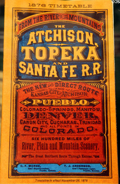 Atchison, Topeka & Santa Fe R.R. timetable (1876) at Great Plains Transportation Museum. Wichita, KS.