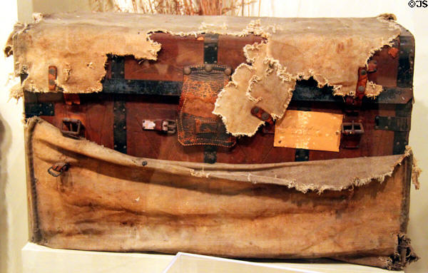 Leather trunk with canvas cover (c1855) at Sedgwick County Historical Museum. Wichita, KS.
