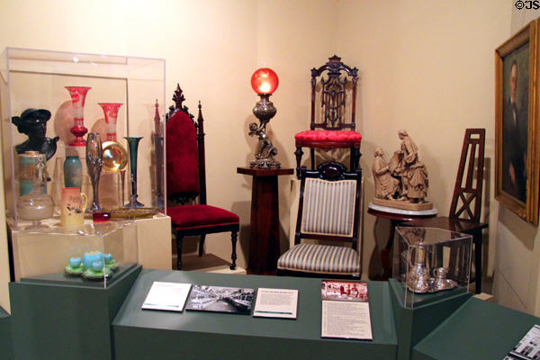 Collection of turn of the century furniture, glass & decorative objects at Sedgwick County Historical Museum. Wichita, KS.