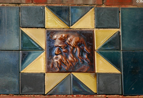 Arts & Crafts movement tile of man with beard (515 Russell St.). Covington, KY.