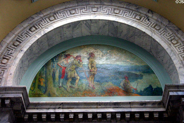 Mural of Daniel Boone getting first view of Bluegrass Kentucky in State Capitol by T. Gilbert White (1909). Frankfort, KY.