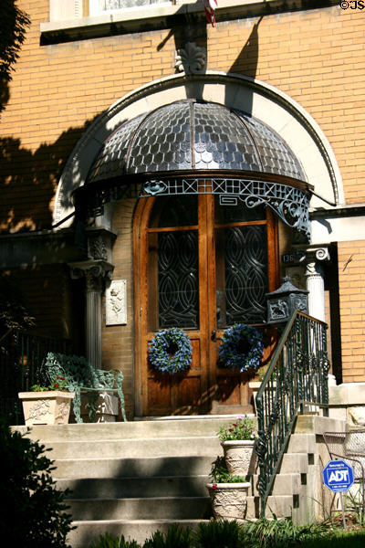 Ewing Eaches House (1895) (1369 S. 3rd St.) with a glass canopy. Louisville, KY. Style: Romanesque Revival.