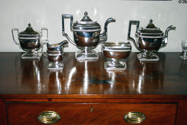 Locust Grove silver service in dining room. Louisville, KY.