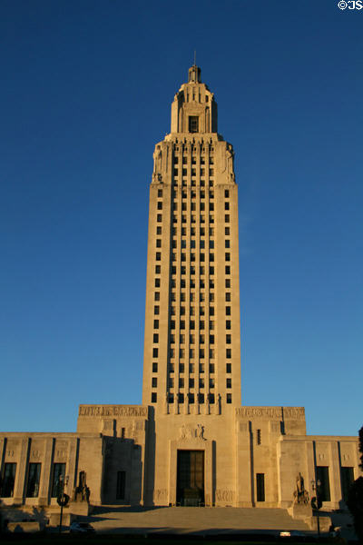 Louisiana State Capitol in late afternoon sunlight. Baton Rouge, LA.