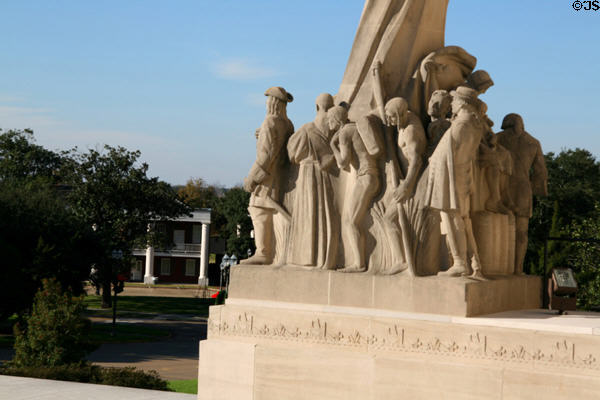 The Pioneers statue shows men & women who carved Louisiana out of wilderness at Louisiana State Capitol. Baton Rouge, LA.