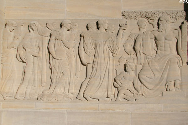 Allegorical relief in Greek style of arts, education, science, etc. on Louisiana State Capitol. Baton Rouge, LA.