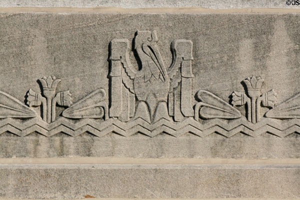 Stylized pelican relief at Louisiana State Capitol. Baton Rouge, LA.