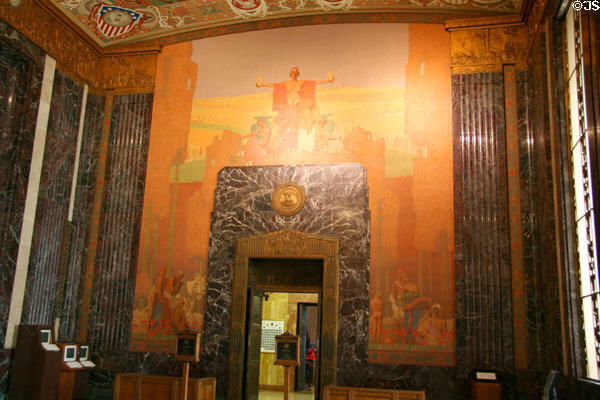 Goddess of Knowledge mural (1932) by Jules Guerin on House end of Entrance Hall of Louisiana State Capitol. Baton Rouge, LA.
