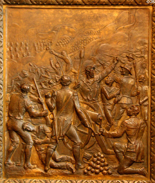 Battle of New Orleans (8 January 1815) bronze door panel in Louisiana State Capitol. Baton Rouge, LA.