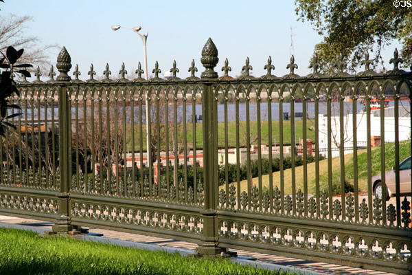 Cast iron fence (1855) by John Hill Foundry around Old State Capitol. Baton Rouge, LA.