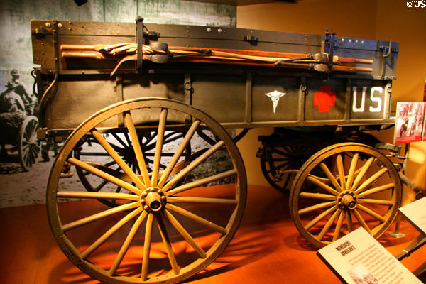 Army wagon ambulance of Civil War vintage used until WW II at Louisiana State Museum. Baton Rouge, LA.