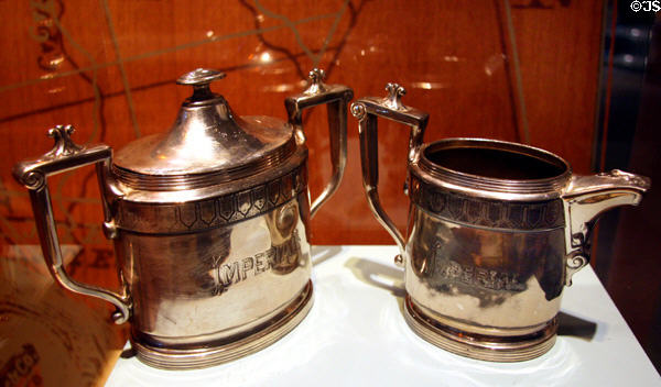 Silver sugar bowl & creamer (c1898) from Steamboat Imperial at Louisiana State Museum. Baton Rouge, LA.
