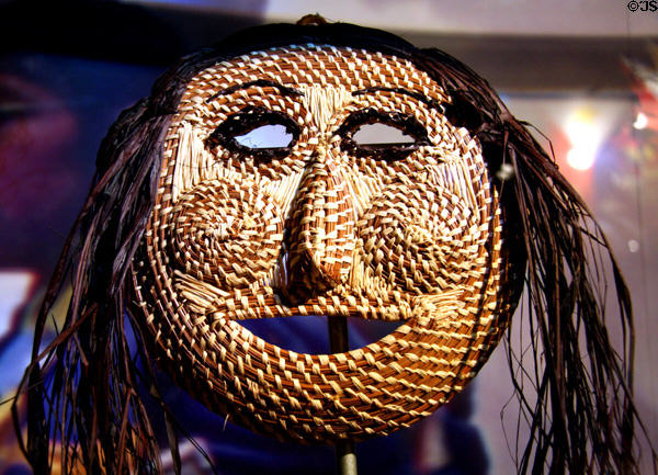 Coushatta (Kaosati) native tribal woven mask from Elton, LA by Lorena Langley (c1980) at Louisiana State Museum. Baton Rouge, LA.