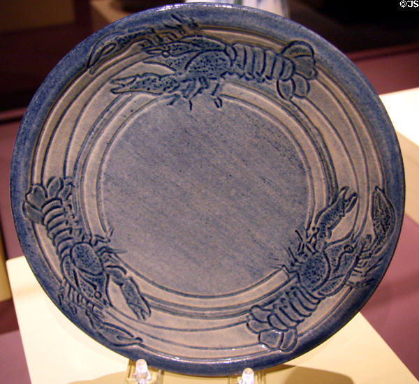 Newcomb Pottery blue plate with crayfish at Shaw Center for the Arts. Baton Rouge, LA.