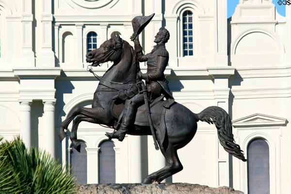 Equestrian statue (1853) of President Andrew Jackson, victorious General of Battle of New Orleans (1815) by Clark-Mills. New Orleans, LA.