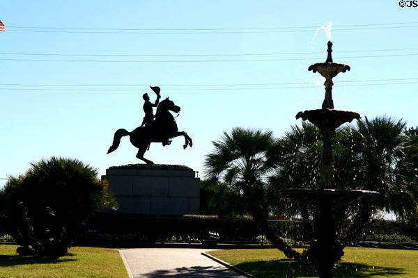 Andrew Jackson statue in silhouette on Jackson Square. New Orleans, LA.