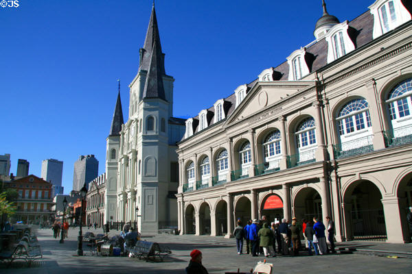 View of Jackson Square against downtown highrises. New Orleans, LA.