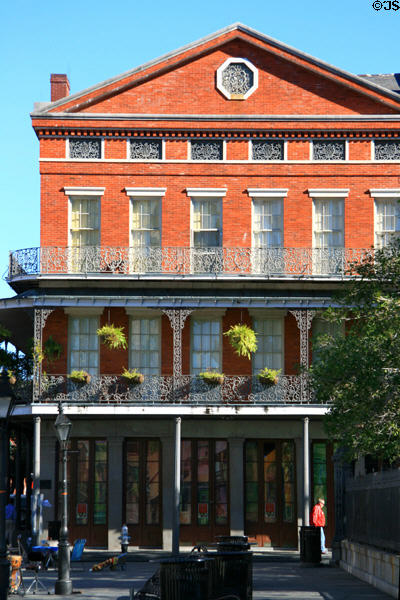Detail of corner balconies on Lower Pontalba Building in Jackson Square. New Orleans, LA.