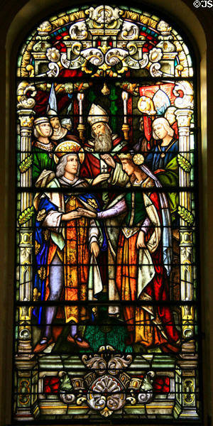 Marriage of Louis IX to Marguerite of Provence (May 27, 1234) by German stained glass Oidtmann studios (1929) in St Louis Cathedral. New Orleans, LA.