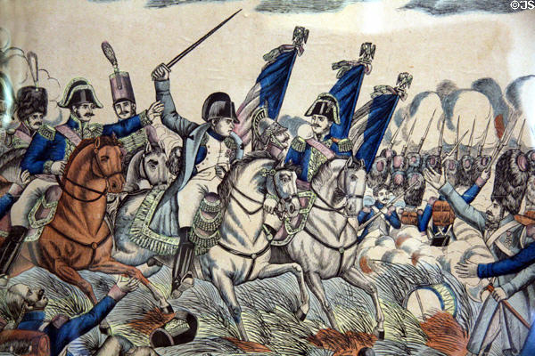Napoleon at Battle of Waterloo June 18, 1815 print (19thC) by Pellerin & Co. at Cabildo Museum. New Orleans, LA.