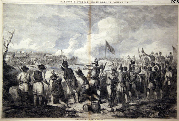 Battle of New Orleans print (1856) by John Andrews at Cabildo Museum. New Orleans, LA.