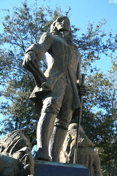 Statue of Jean Baptiste Le Moyne de Bienville (1680-1767) , founder of New Orleans (1717) on triangle at Decatur & Conti Sts. New Orleans, LA.