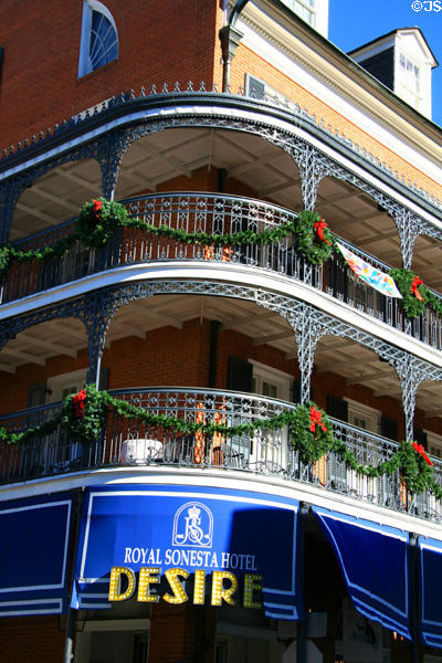 Balconies of Hotel Desire recreation of original feel of French Quarter. New Orleans, LA.