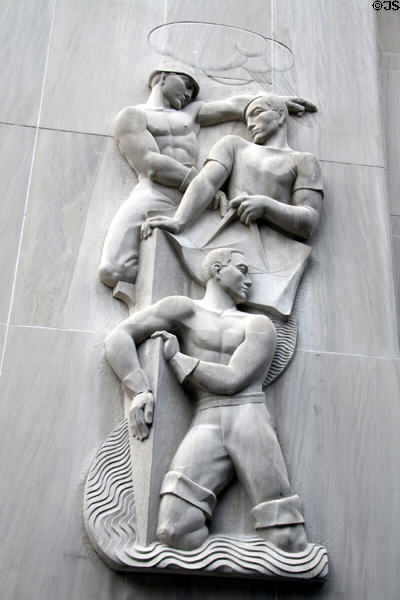 Art Deco construction workers relief on F. Edward Hebert Federal Building. New Orleans, LA.