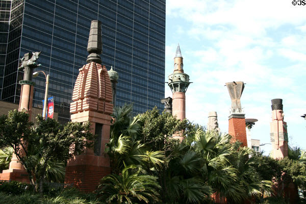 1250 Poydras Plaza over sculpture group mimicking religious buildings. New Orleans, LA.