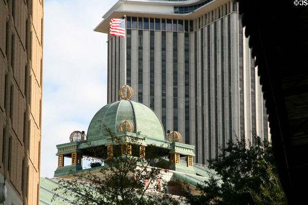 Harrah's Casino roof domes against World Trade Center New Orleans. New Orleans, LA.