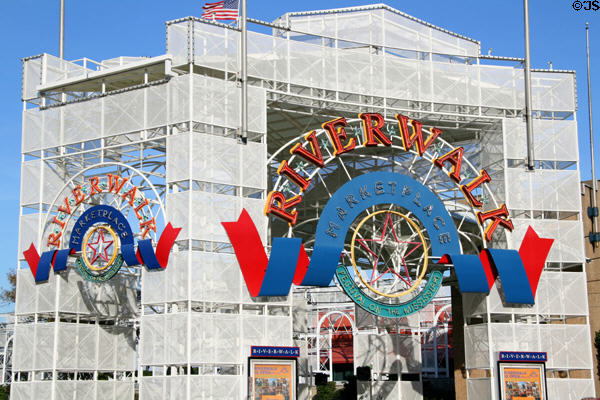 Entrance sign for Riverwalk Marketplace built for 1984 Louisiana World Exposition themed 