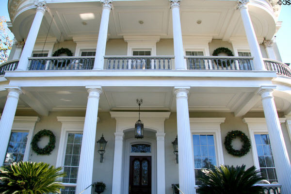 Front portico of Robinson House (1415 3rd St.) in Garden District. New Orleans, LA.