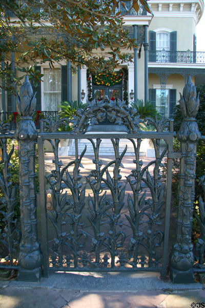 Cast iron corn stalk & morning glory gate by Wood & Miltberger Foundry of Philadelphia at Colonel Short's Villa in Garden District. New Orleans, LA.