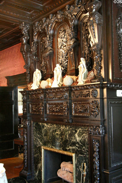 Carved fireplace in Van Benthuysen-Elms Mansion. New Orleans, LA.
