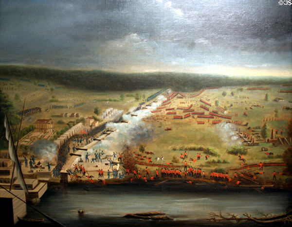 Painting of Battle of New Orleans (c1815) by Jean Hyacinthe Laclotte at New Orleans Museum of Art. New Orleans, LA.