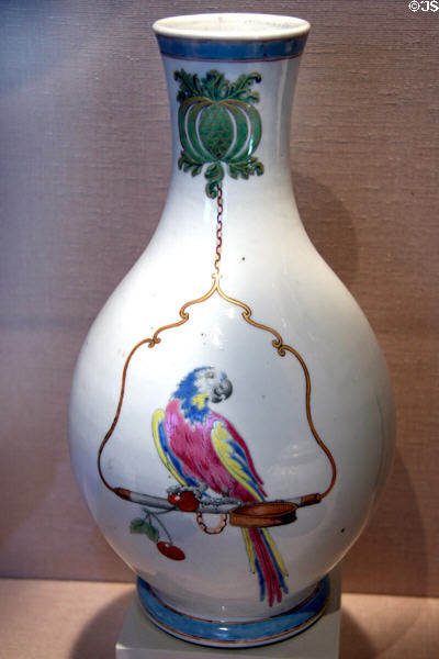 Porcelain vase with parrot (c1745) from Qing Dynasty of China at New Orleans Museum of Art. New Orleans, LA.