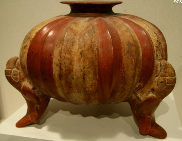 Colima culture terracotta pumpkin vessel with parrot feet (300 BCE-600 CE) from western Mexico, at New Orleans Museum of Art. New Orleans, LA.