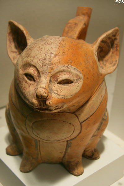 Huastec culture terracotta vessel in form of animal (900-1200) from Mexico, at New Orleans Museum of Art. New Orleans, LA.