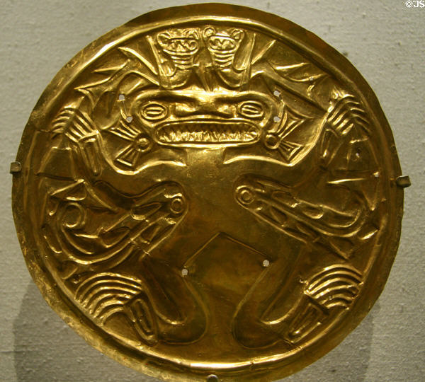 Gold pendant with clawed creature (700-1400) from Guanecoste Region of Costa Rica at New Orleans Museum of Art. New Orleans, LA.