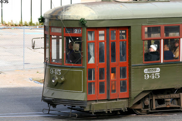 Front end of New Orleans antique streetcar. New Orleans, LA.