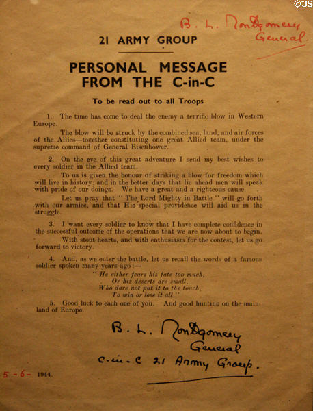 Message to troops from General Bernard Law Montgomery on June 5, 1944 at National World War II Museum. New Orleans, LA.