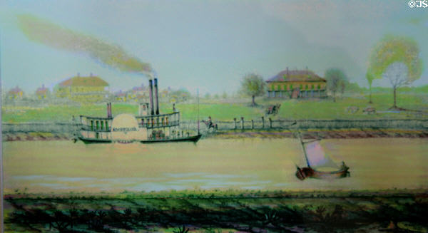 Antique painting of Laura: A Creole Plantation with riverboat. Vacherie, LA.
