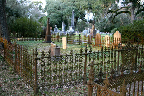 Cast iron fences around plots in graveyard of Grace Episcopal Church. St. Francisville, LA.