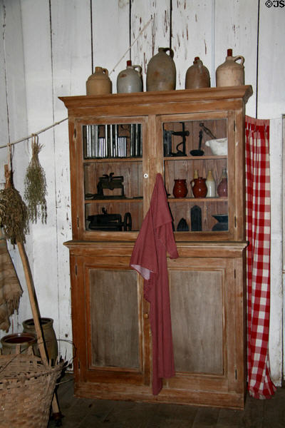 Kitchen cupboard & stoneware crocks of Oakley Plantation house. St. Francisville, LA.
