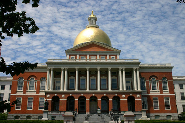 Massachusetts State House (1798) on Beacon Hill. Boston, MA. Architect: Charles Bulfinch. On National Register.